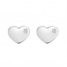 925 Sterling Silver Heart CZ Earrings Butterfly Push Back Studs