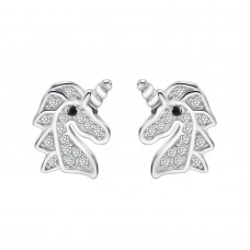 925 Sterling Silver Unicorn CZ Earrings Butterfly Push Back Studs