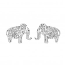 925 Sterling Silver Elephant CZ Earrings Butterfly Push Back Studs