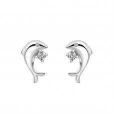 925 Sterling Silver Dolphin CZ Earrings Butterfly Push Back Studs