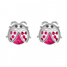 925 Sterling Silver Lady Bug CZ Earrings Butterfly Push Back Studs