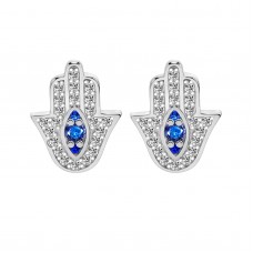 925 Sterling Silver Eye of Hamsa CZ Earrings Butterfly Push Back Studs