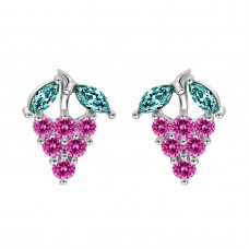 925 Sterling Silver Grape CZ Earrings Butterfly Push Back Studs