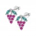 925 Sterling Silver Grape CZ Earrings Butterfly Push Back Studs