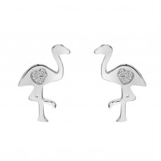 925 Sterling Silver Flamingo CZ Earrings Butterfly Push Back Studs