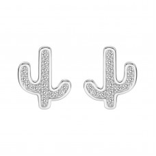 925 Sterling Silver Cactus CZ Earrings Butterfly Push Back Studs