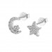 925 Sterling Silver Moon & Star CZ Earrings Butterfly Push Back Studs