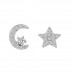 925 Sterling Silver Moon & Star CZ Earrings Butterfly Push Back Studs