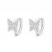 925 Sterling Silver Butterfly Hoop CZ Earrings Latch Back