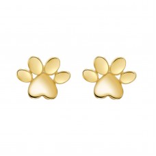 14K Yellow Gold Plated 925 Sterling Silver Dog Paw CZ Earrings Butterfly Push Back Studs