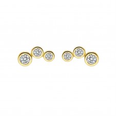 14K Yellow Gold Plated 925 Sterling Silver 3 Stone CZ Earrings Butterfly Push Back Studs