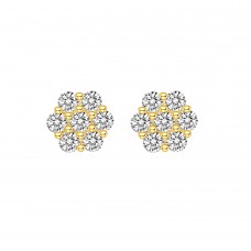 14K Yellow Gold Plated 925 Sterling Silver Honeycomb CZ Earrings Ball Screw Back Studs