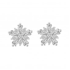 925 Sterling Silver Snowflake CZ Earrings Ball Screw Back Studs