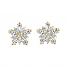 14K Yellow Gold Plated 925 Sterling Silver Snowflake CZ Earrings Ball Screw Back Studs