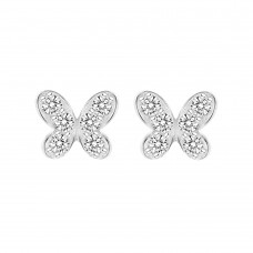 925 Sterling Silver Butterfly CZ Earrings Ball Screw Back Studs