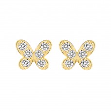 14K Yellow Gold Plated 925 Sterling Silver Butterfly CZ Earrings Ball Screw Back Studs