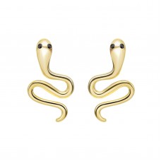 14K Yellow Gold Plated 925 Sterling Silver Snake CZ Earrings Butterfly Push Back Studs