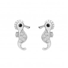 925 Sterling Silver Seahorse CZ Earrings Butterfly Push Back Studs