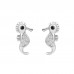 925 Sterling Silver Seahorse CZ Earrings Butterfly Push Back Studs