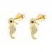 14K Yellow Gold Plated 925 Sterling Silver Seahorse CZ Earrings Butterfly Push Back Studs