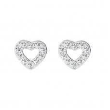 925 Sterling Silver Heart Outline CZ Earrings Butterfly Push Back Studs