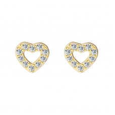 14K Yellow Gold Plated 925 Sterling Silver Heart Outline CZ Earrings Butterfly Push Back Studs