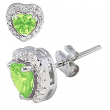 Sterling Silver August Peridot Birthstone Heart Stud Earrings