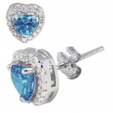 Sterling Silver December Turquoise Birthstone Heart Stud Earrings