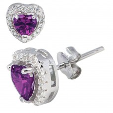 Sterling Silver February Amethyst Birthstone Heart Stud Earrings