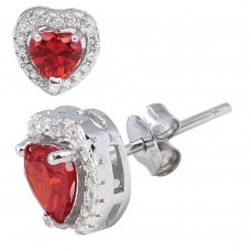 Sterling Silver January Garnet Birthstone Heart Stud Earrings