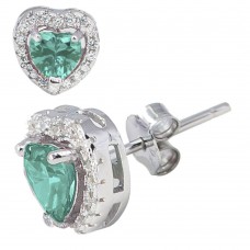 Sterling Silver March Aquamarine Birthstone Heart Stud Earrings