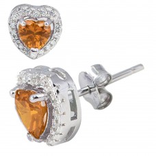 Sterling Silver November Citrine Birthstone Heart Stud Earrings