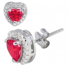 Sterling Silver October Tourmaline Birthstone Heart Stud Earrings