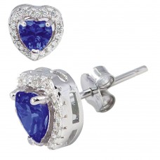 Sterling Silver September Sapphire Birthstone Heart Stud Earrings