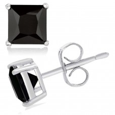 Sterling Silver Black Princess Cubic Zirconia Gem Stud Earrings, Size: 6 mm