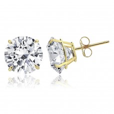 4 mm, 14K Solid Yellow Gold Round-Cut Solitaire CZ Stud Post Push Back Earrings Studs