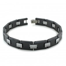 Two Tone Ceramic Tungsten Rectangle Beveled Link Bracelet