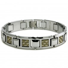 Tungsten Gold & Silver Carbon Fiber Inlay Link Bracelet