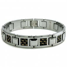 Tungsten Gold & Black Carbon Fiber Inlay Link Bracelet