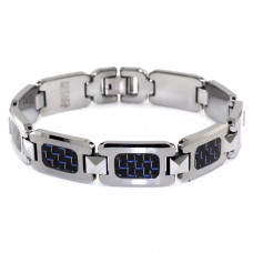 Tungsten Carbide Pyramid Connector Blue Carbon Fiber Inlay Link Bracelet