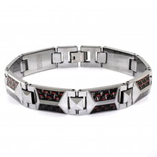 Tungsten Carbide Triangle Prism Red Carbon Fiber Inlay Link Bracelet