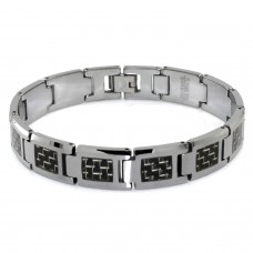 Tungsten Carbide Classic Black/White Carbon Fiber Inlay Bracelet, 8.5"