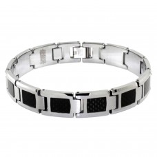 Tungsten Carbide Classic Black Carbon Fiber Inlay Link Bracelet