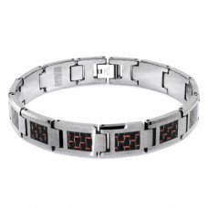 Tungsten Carbide Classic Red Carbon Fiber Inlay Link Bracelet