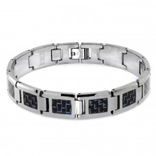 Tungsten Carbide Classic Blue Carbon Fiber Inlay Link Bracelet