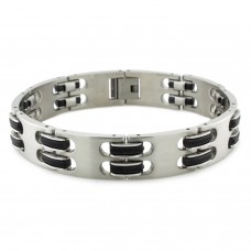 Stainless Steel Biker Rubber Accents Link Bracelet