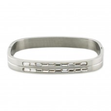 Stainless Steel Baguette CZ Channel Rectangular Bangle