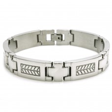 Stainless Steel Wheat Texture Accent Link Bracelet