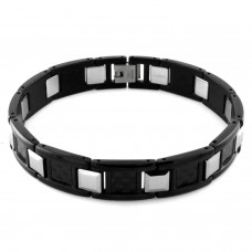 Stainless Steel Black IP Black Carbon Fiber Inlay Tungsten Connector Link Bracelet