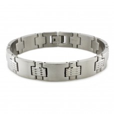 Stainless Steel Ridged Waves Accent Link Bracelet